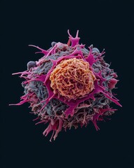 Poster - Microscopic image of intricate cancer cell morphology showing cellular projections with magnified detail