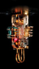 Poster - Intricate Electronic Component Revealing Complex Structure Detail on Dark Backdrop Evoking Precision and Technological Advancement