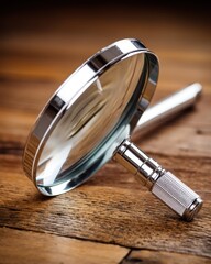 Aufkleber - Close up of magnifying glass on a rustic wooden table optical instrument macro detail study aid