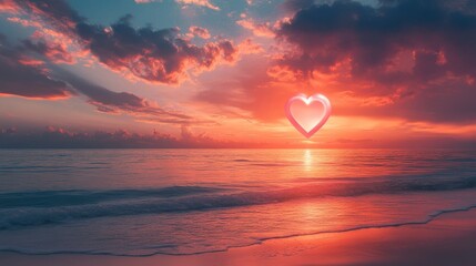 Aufkleber - Romantic sunset over ocean with heart-shaped glow.