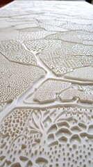 Poster - Detailed topographic map carved from smooth white material abstract terrain concept aerial view
