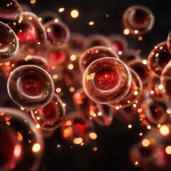 Poster - Red cells in abstract close up view medical visual for health cell analysis concept illustration