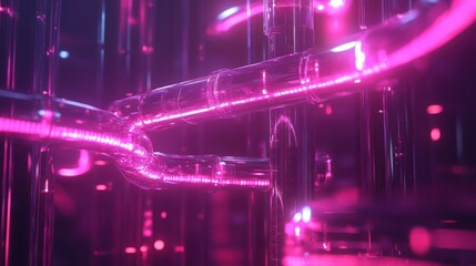 Poster - Abstract futuristic neon pink pipes and tubes structure with glowing lights
