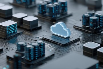 Fototapete - Cloud technology illustration showcasing computer networking connectivity and server data storage