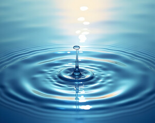 Poster - Abstract liquid light ripple composition with a single droplet falling into the water creating radial waves and surface tension capturing the moment