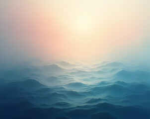 Poster - Abstract Ocean Waves with Hazy Atmosphere, A Serene and Dreamlike Seascape for Backgrounds and Creative Projects with Soft Light and Gentle Motion