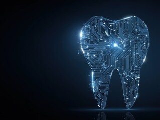 Poster - Digital blueprint tooth structure showing electronic connectivity for dental technology innovation