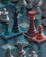 Poster - Strategic chess pieces digital chessboard futuristic planning success winning competitive intelligence