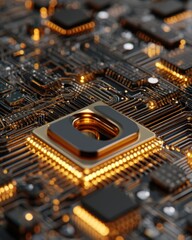 Poster - Intricate close up of glowing motherboard depicting futuristic technology circuits and connection