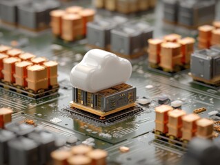 Fototapete - Cloud Computing on Futuristic Circuit Board Internet Data Storage System Network Connection