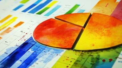 Poster - Colorful pie chart and bar graphs on paper.