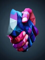 Poster - Geometric hand grasping polygonal abstract art concept digital design vibrant colors aesthetic