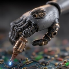 Poster - Robotic Hand Precision Work Circuit Board Microchips Electronic Assembly Automated Advanced Technology