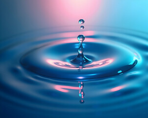 Aufkleber - Captivating liquid drop impacting a serene surface, creating mesmerizing ripples and patterns, reflecting light in an abstract and ethereal composition