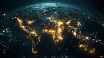 Aufkleber - Illuminated Earth at night, showcasing global city lights and continents.