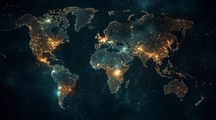 Aufkleber - Illuminated world map, glowing continents, global network.