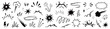 © Polina Tomtosova - Line speed cartoon effect, boom explosive motion line element set. Comic boom burst, explosive smoke, line speed cartoon vector icon. Hand drawn sketch doodle action effect. Vector illustration