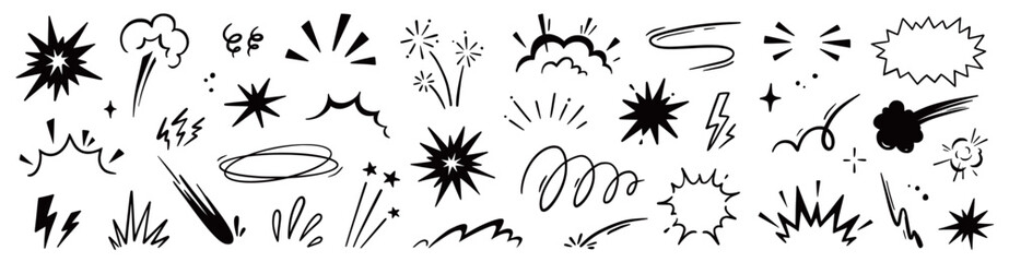 line speed cartoon effect, boom explosive motion line element set. comic boom burst, explosive smoke