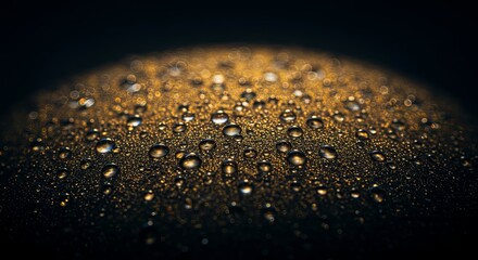 Aufkleber - The image is of a shiny surface with many small droplets of water on it