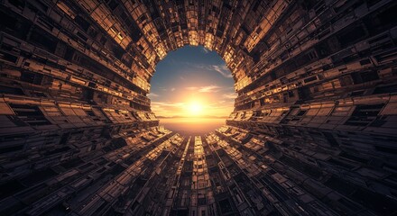 Poster - A large, empty space with a sun shining through it
