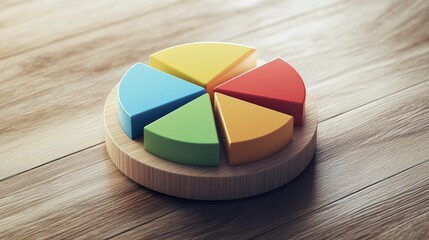 Aufkleber - Colorful 3D pie chart on wooden surface.