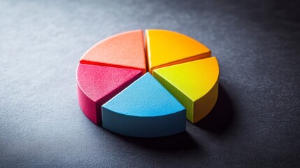 Aufkleber - Colorful 3D pie chart sections on dark background.