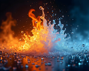 Poster - Dynamic interplay of fire and ice with a dual-tone flame transition creating a visually stunning and contrasting representation of opposing elements