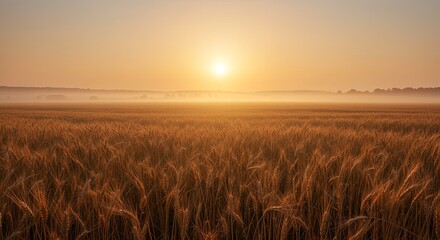 Poster - A field of golden wheat with a sun in the sky