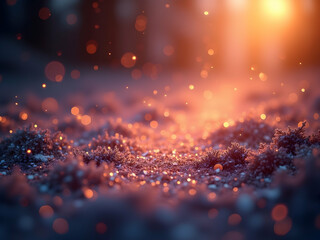 Poster - Enchanting Glitterscape, A mesmerizing scene of luminous particles suspended in a bokeh-rich environment, creating a dreamy and ethereal atmosphere with blurred edges