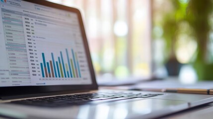 Aufkleber - Laptop displaying financial graphs and charts on a desk.