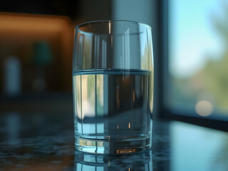 Poster - Glass of Water with Subtle Reflections and Distortions Creating a Minimalist and Abstract Art Piece Perfect for Contemporary Backgrounds