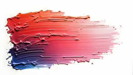 Poster - High-Resolution Top-Down View of an Acrylic Paintbrush Stroke Exhibiting a Gradient of Warm and Cool Colors on a Clean White Surface Depicting Artistry