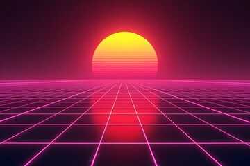 immerse yourself in a retro synthwave dreamscape featuring a glowing grid horizon and a vibrant sun 