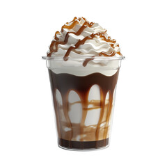 Aufkleber - Indulgent caramel delight in a transparent cup against a deep black background