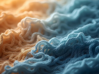 Poster - Intricate yarn patterns create a textured ocean of blue and beige, evoking a sense of depth and tranquility with a gentle gradient effect