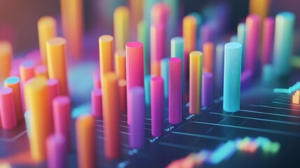 Poster - Abstract colorful 3D bar chart graph showing data visualization and financial growth.