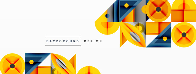 Leinwandbilder - Abstract geometric shapes, vibrant yellow, blue, gray tones. Modern design elements create dynamic composition. Minimalist style, clean lines, background texture.