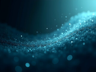 Poster - Mesmerizing Aqua Particle Stream, A Dramatic Display of Light and Negative Space Illuminating a Swirling Current of Vibrant Blue Particles
