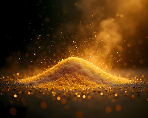 Poster - Mesmerizing cascade of radiant gold dust, artfully illuminated to highlight texture and depth, offering a captivating visual experience