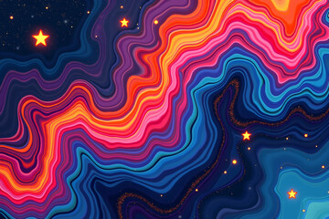 Poster - Psychedelic Liquid Galaxy, An Abstract Texture with Embedded Stars Evoking Cosmic Fluidity and Vibrant Energy for Imaginative Concepts