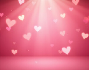 Poster - Romantic pink bokeh background featuring shimmering heart shapes creating a dreamy and festive atmosphere perfect for valentine's day