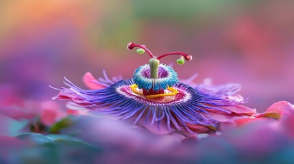 Poster - Close capture of exotic passionflower in bloom, vivid color pop with shallow focus