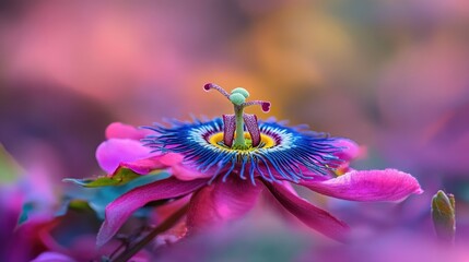 Poster - Close capture of exotic passionflower in bloom, vivid color pop with shallow focus