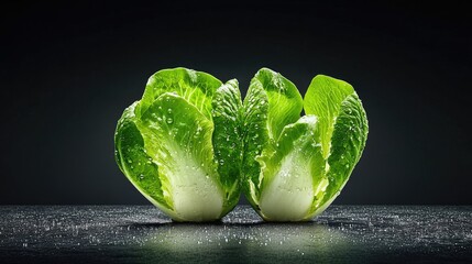 Aufkleber - Close-up of fresh lettuce with water droplets, dark moody backdrop