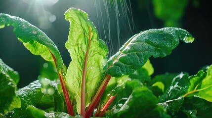 Poster - Close-up of freshly harvested chard, bold stem contrast and leaf texture