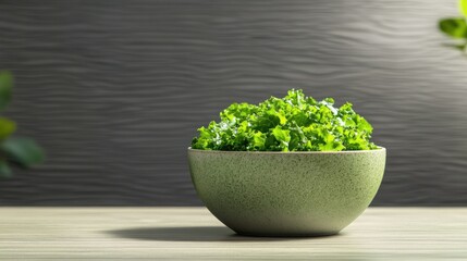 Aufkleber - Freshly washed green kale in bowl with wood grain background, clean eating concept