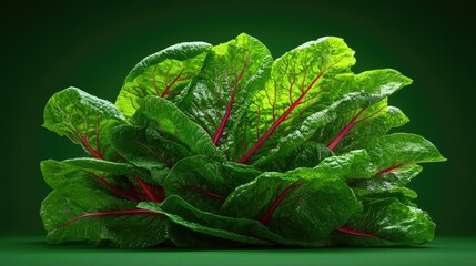 Poster - Healthy chard leaves, intense green with ruby red veins, isolated studio shot