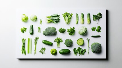 Poster - Healthy food watercolor illustration featuring vibrant green vegetables on white canvas
