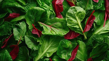 Poster - Organic chard close-up with crinkled green leaves and bold red stalks