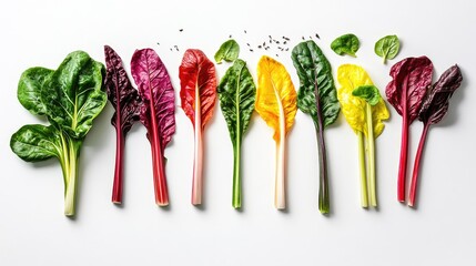 Poster - Swiss chard on white, vibrant leaf and stem color, farm fresh visual